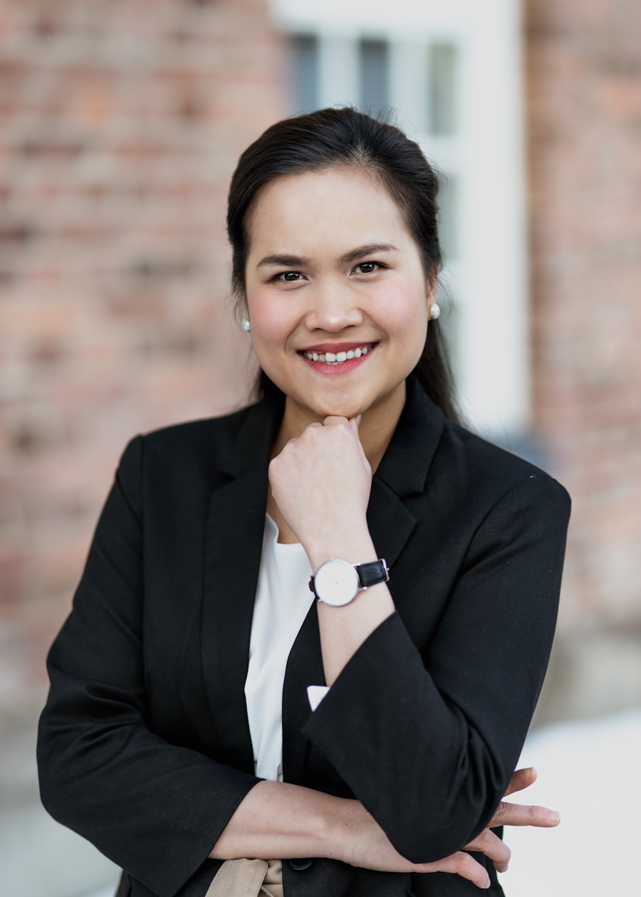 Businesswoman smiling outdoors